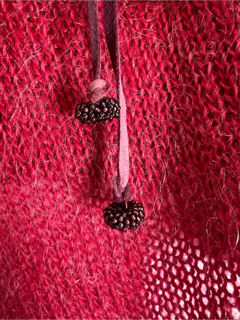 Laurie B. Berry Red Mohair Blend Cropped Open Knit Tie-Front Cardigan - Size M - Picture 3 of 7